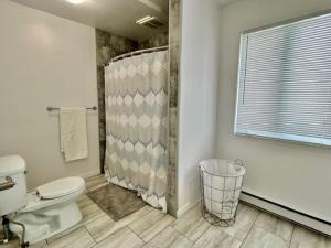 a bathroom with a toilet and a shower at Auberge Chez Moi Chez Toi ( maison 6 chambres) in Val-dʼOr