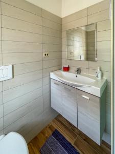 uma casa de banho com um lavatório e um espelho em La Piazzetta Fittacamere em Torella deʼ Lombardi
