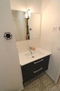 a bathroom with a sink and a mirror at Cosy 2 chambres / Père-Lachaise in Paris