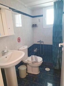 a bathroom with a toilet and a sink and a shower at Rea's House Vrachati in Vrahati