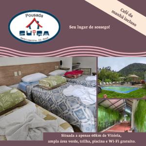 a collage of pictures of a hotel room with two beds at Pousada Suiça in Santa Leopoldina