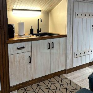 a kitchen with a sink and a counter top at Memories Apartments Μονοκατοικία στο Καρπενήσι in Karpenisi