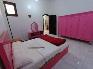 1 dormitorio con 1 cama grande y armarios rosados en Egypt lovers home, en Luxor