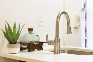 a kitchen sink with a faucet and a plant at 109-1 Huge 3BR Best Value Amazing NYC Apt in New York