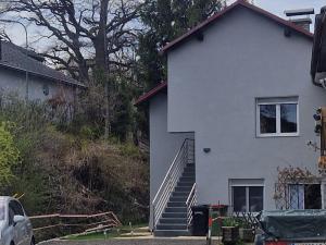 a white house with stairs in front of it at AB Apartment Moderne Zweizimmerwohnung in Villach