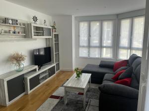 sala de estar con sofá y TV en Apartamento moderno y acogedor ideal familias, en Orio