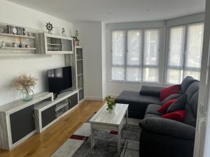 a living room with a couch and a tv at Apartamento moderno y acogedor ideal familias in Orio
