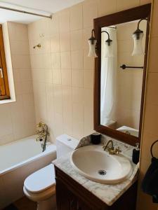 a bathroom with a sink and a toilet and a mirror at Apartamento con encanto (Taüll) DEER 1 in Taüll