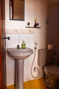 een badkamer met een wastafel en een toilet bij Pousada Tatu Feliz in Vale do Capao