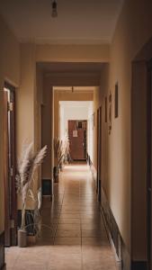 a hallway with a long hallway with a hallwayngth at Hostal La Vidala in Tafí del Valle