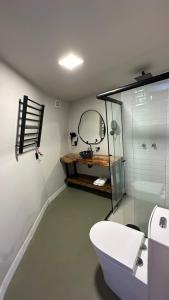 蒙特沃德的住宿－Domo da Montanha，浴室设有白色的卫生间和镜子