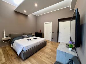 um quarto com uma cama e uma televisão de ecrã plano em NEW AMAZING MONO LOCATED IN MOSCOVA DISTRICT from Moscova Suites apartments group em Milão