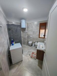 a bathroom with a sink and a toilet at Anoe City Center Apartment in Shkodër