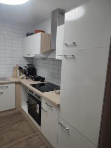 - une cuisine blanche avec évier et cuisinière dans l'établissement Göteborgs Pärla nr 2, à Göteborg