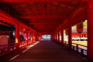 a wooden bridge with a red structure at Grand Prince Hotel Hiroshima in Hiroshima +91 photos