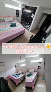 a room with two beds and a tv at POUSADA DO HOSTEL in Jacobina