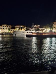 duży statek wycieczkowy w wodzie w nocy w obiekcie Apto estudio en Punta Cana, vista a la pisicina w Punta Cana