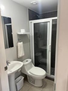 德古西加巴的住宿－Apartamento en Villa Firenze，浴室配有卫生间、盥洗盆和淋浴。