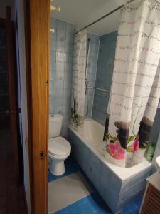 Coslada parque blanco في كوسلادا: حمام مع مرحاض ومغسلة ومرآة