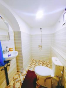a bathroom with a toilet and a sink at Riad pizzeria Marhaba in Akhendachou nʼAït Ouffi
