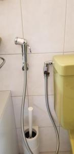 a bathroom with a toilet with a hose next to it at Elfe-Apartments Two-room Apartment with Garden, 2-4 guests in Emmetten