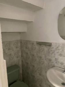 La salle de bains est pourvue de toilettes vertes et d'un lavabo. dans l'établissement Apartaestudio Socorro Calle 16a # 7-37, à Socorro