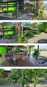 twee foto's van een gebouw met een tafel en banken bij Esmeralda in Ojo de Agua