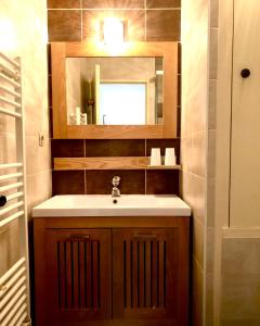 ein Bad mit einem Waschbecken und einem Spiegel in der Unterkunft Loucasa in Roquebrune-sur-Argens