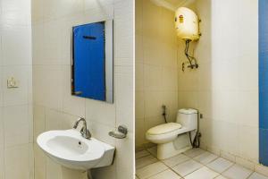 新德里的住宿－FabExpress Smart Stay，浴室设有水槽和卫生间,两幅图片