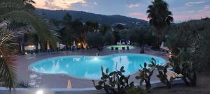 uma vista para uma piscina à noite em Residence Paradise em Peschici
