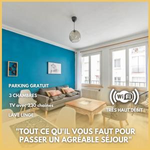 a poster of a living room with a couch and a table at Navigateurs proche centre - jardin- parking gratuit in Brest
