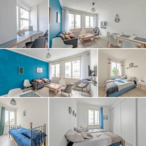 un collage de photos d'une chambre et d'un salon dans l'établissement Navigateurs proche centre - jardin- parking gratuit, à Brest