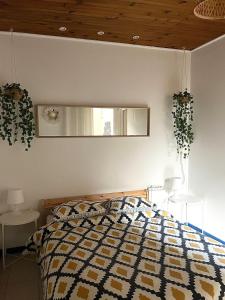 um quarto com uma cama e um espelho na parede em Bel appartement proche du centre ville em Montpellier
