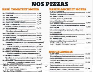 menu w restauracji Nox Pizzas w obiekcie ibaia le bonheur w mieście Frontignan