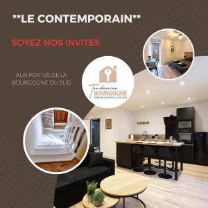un collage di foto di un soggiorno e di una sala da pranzo di Le Contemporain*WIFI*Central a Saint-Laurent-sur-Saône