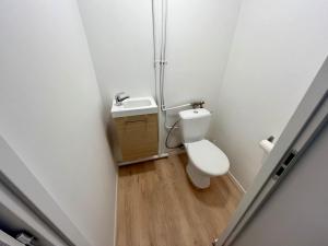 małą łazienkę z toaletą i umywalką w obiekcie Le Mystère de la porte rouge -298 w Rouen