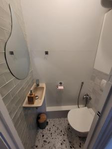 een kleine badkamer met een toilet en een wastafel bij Neuilly Sablons in Neuilly-sur-Seine