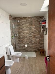 a bathroom with a toilet and a shower at Vivienda La Majorera, tranquila , luminosa, acogedora in Puerto del Rosario