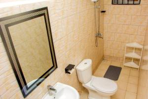 een badkamer met een toilet, een douche en een wastafel bij Spacious- Brb Homes Bukoto in Kampala