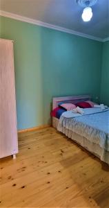 - une chambre avec un lit et du parquet dans l'établissement Rita Gujejiani Guesthouse, 