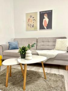 a living room with a couch and a coffee table at Apartment Robin - Old Town in Bratislava