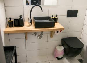 La salle de bains est pourvue d'un lavabo et de toilettes. dans l'établissement Mikel Angelo hall, à Serres