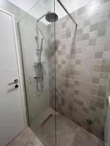 a bathroom with a shower with a glass door at Apartment Luka in Ivan Dolac +12 photos