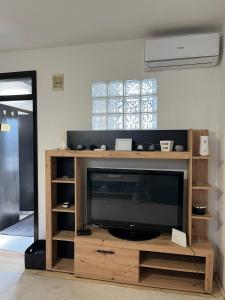 a entertainment center with a television in a living room at Nanny in Novi Sad +23 photos