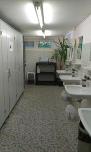 a bathroom with three sinks in a room at SwissCottages Blockhaus in Schönengrund