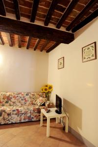 a living room with a couch and a table with a tv at Il Dormiglione in Foiano della Chiana