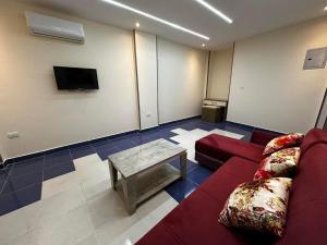 a living room with a couch and a tv at Narmer Pyramids View in Cairo
