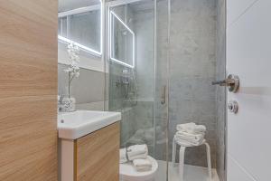 a bathroom with a shower and a sink and a toilet at Super Centro y Playa by TheBlueWaveApartments com in A Coruña