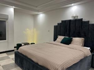 1 dormitorio con 1 cama grande y cabecero grande en Luxe 3 Ch.Apt Porto Novo,Abgokou en Porto-Novo