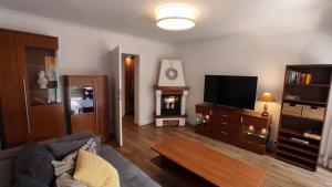 烏斯特卡的住宿－Apartament Baltic Ustka，带沙发和平面电视的客厅